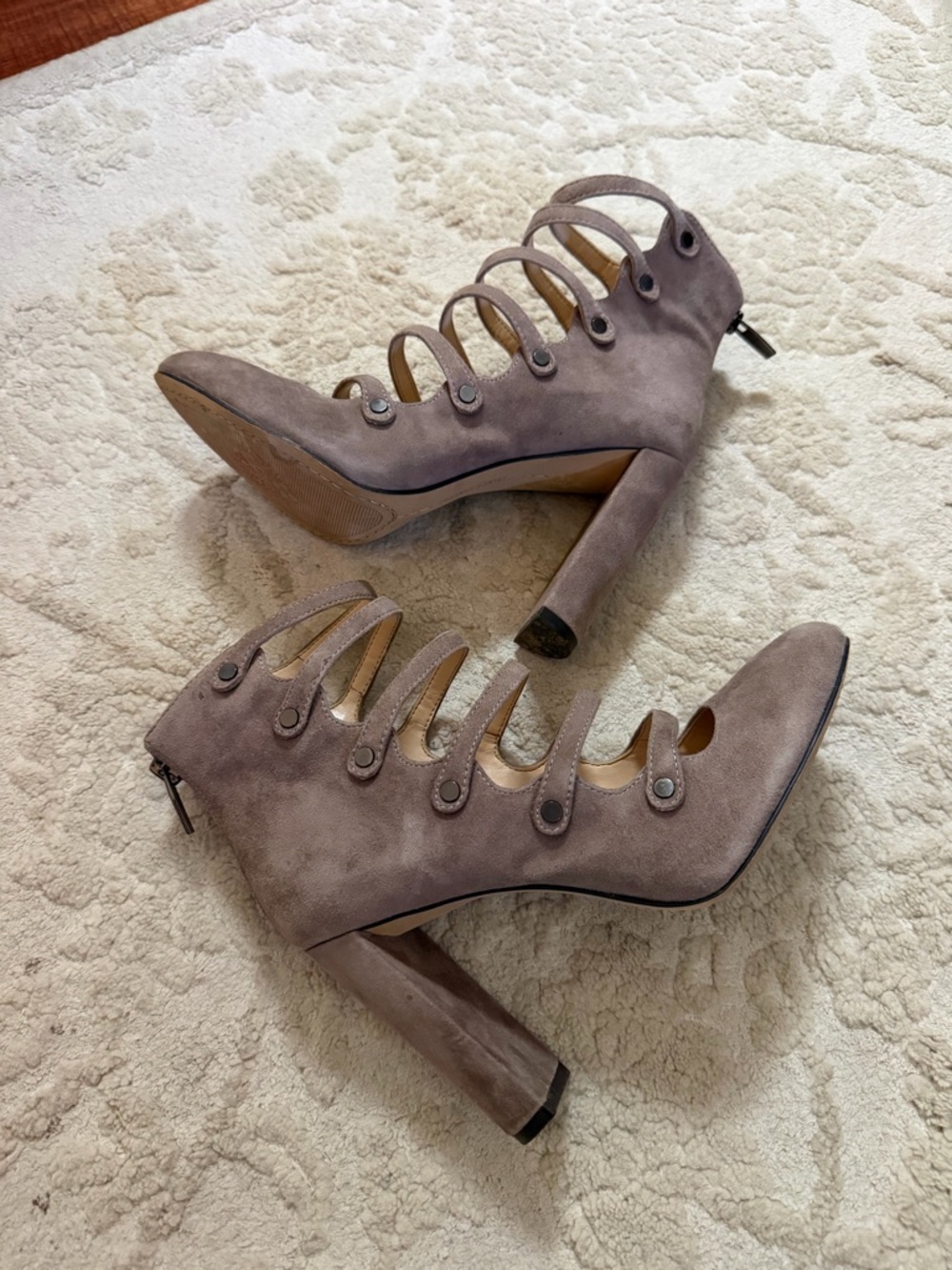 Vince Camuto Taupe Suede Strappy High Heel Booties Size 7.5